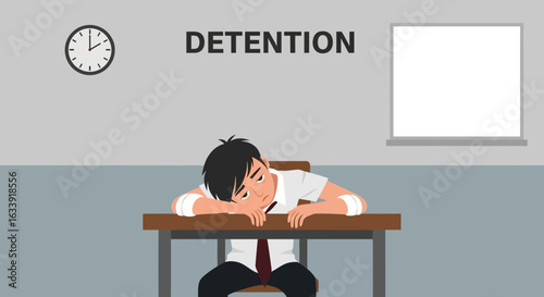 Student Overcome with Boredom During Detention Class At School