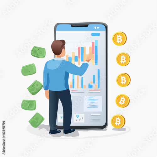 Web3 Investor Analytics - Colorful Phone Display with Crypto Coins