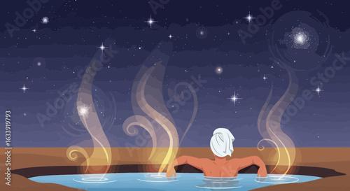 Serene Escape Underneath Stars: Tranquil Hot Spring Relaxation And Nighttime Reverie