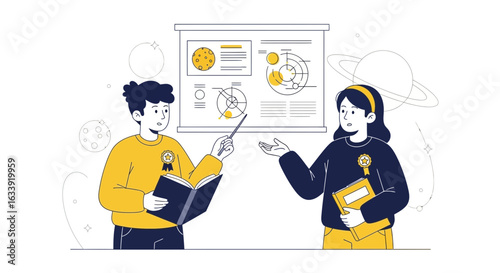 Students Presenting Space Themed Project At School Fair During Science Presentation