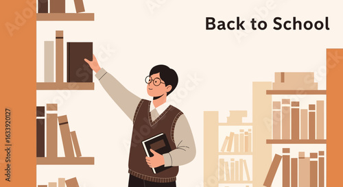 Studious Man Organizing Books On Shelf For Back To School Season