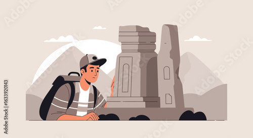 Traveler Explores Ancient Ruins, Discovering Historic Landmarks and Scenic Views