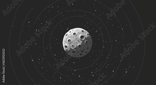 Stylized Celestial Body Orbiting In Starry Vector Illustration Backdrop