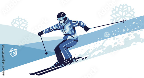Stylized Winter Scene Featuring a Skier in Action On a Snow-Covered Slope