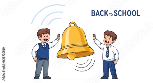 Two Students With School Bell Ringing Announcing The Back To School Celebration