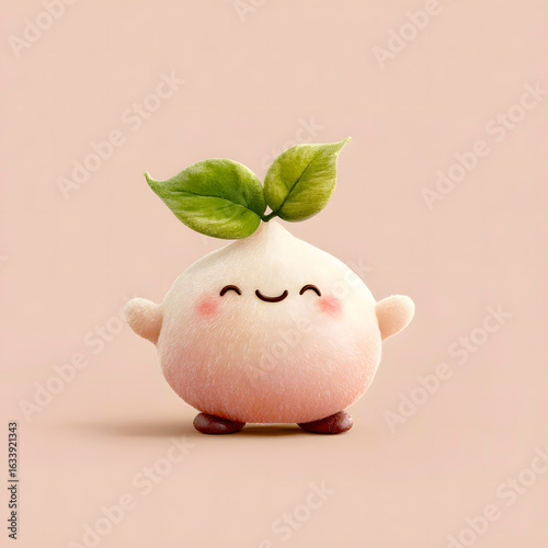 Playful steamed bun character with a big happy grin and charming cute expression - generative ai