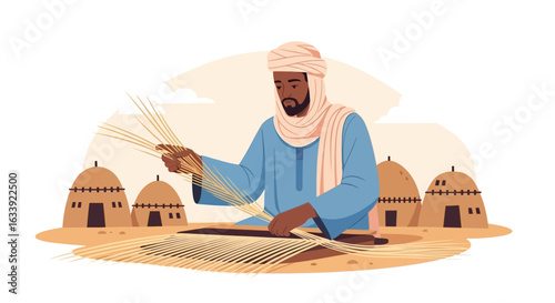 Weaving Tradition African Craftsman Creating in a Traditional Village Setting