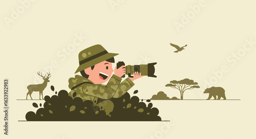 Wildlife Photographer Capturing Animals In Their Natural Habitat Conservation Theme