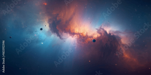 Vast galaxy nebula in deep cosmic space with colorful glowing starscape.