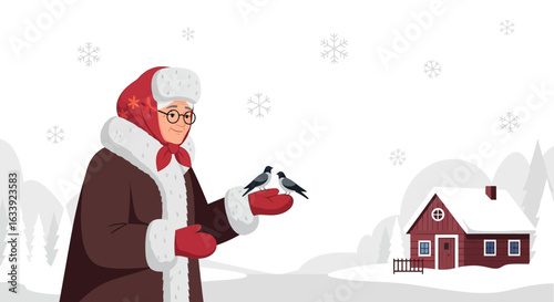 Winter's Embrace A Heartwarming Scene Of Generosity Amidst A Snowy Landscape