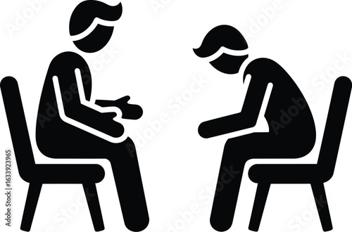 Therapy session icon, depicting a therapist and patient in conversation, symbolizing mental health support and guidance