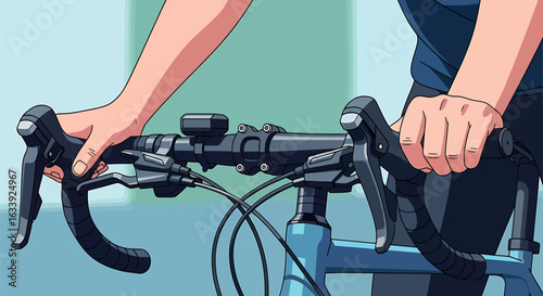Anime Style Illustration: Hands Gripping Road Bicycle Handlebars