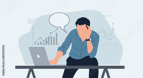 Worried Businessman Facing Market Volatility While Working On Laptop