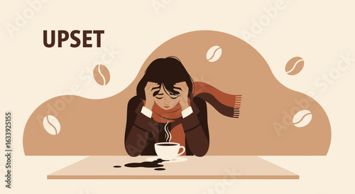 Woman Feeling Stressed With Coffee Spill During Frustrating Morning