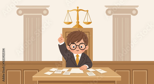 Young Advocate Raising Hand In Courtroom For Justice And Legal Representation