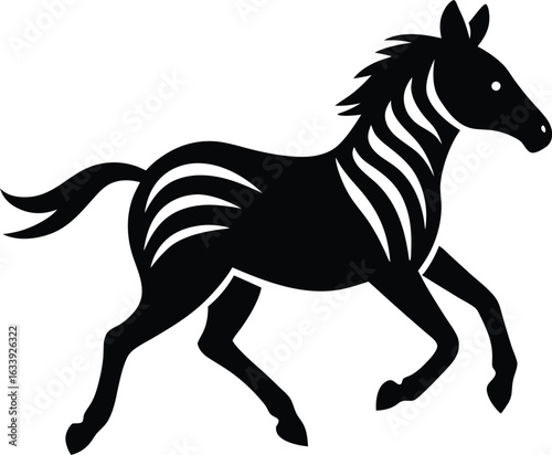 Black mustang stallion silhouette running with a wild mane and tail