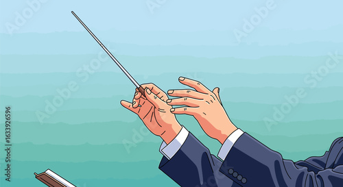 Illustrated Orchestra Conductor Hands with Baton for Music Direction and Leadership