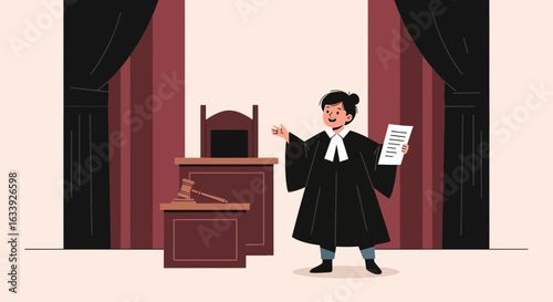 Young Attorney Ready To Present Legal Documents In The Courtroom