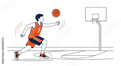 Young Basketball Player Preparing To Shoot On An Indoor Court Illustration