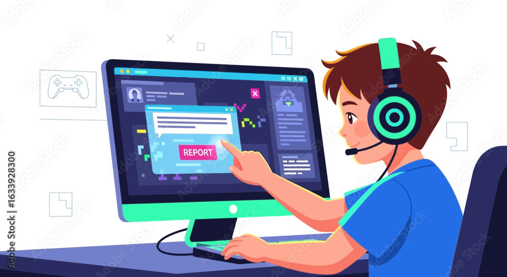 Fototapeta premium Young Player Reporting Cheating In Online Video Game Platform