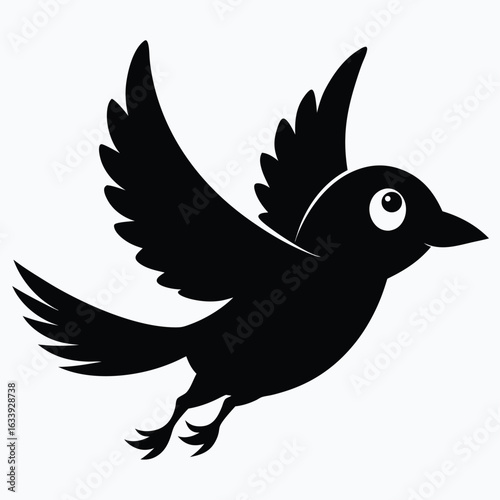 Tatouage de faucon noir volant illustration de l'animal sauvage conception de dessin animé de nature