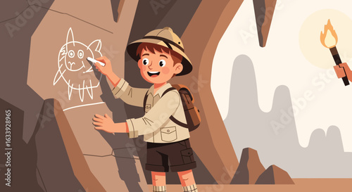 Young Explorer Discovers Ancient Cave Art And Adds His Own Drawing With Chalk