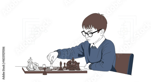 Young Strategist Concentrating On An Intense Match On The Chessboard