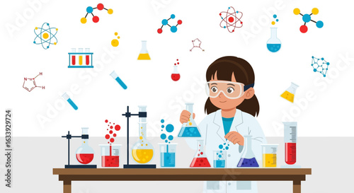 Young Female Scientist Conducting Chemical Experiments In Laboratory With Glassware