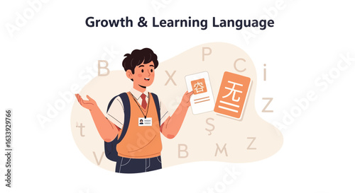 Young Student Learning A New Language With Flashcards In Educational Setting