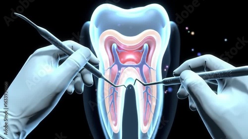 Dental Procedure Illustration: Tooth Examination and Care