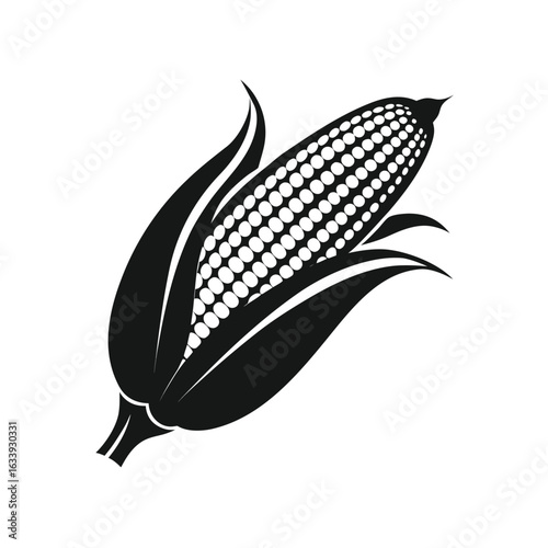 Black & White Corn Cob Silhouette — Vector Icon