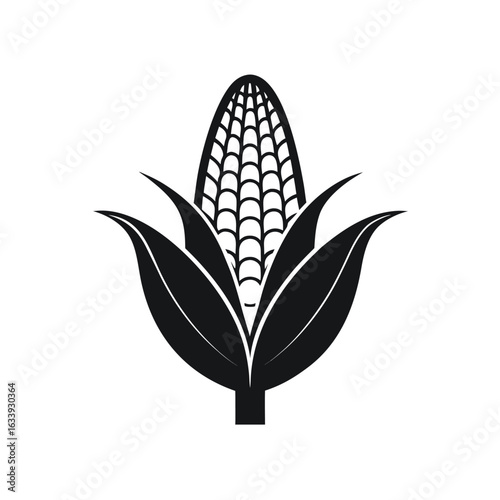 Minimal Corn Cob Silhouette — Black and White Vector Icon