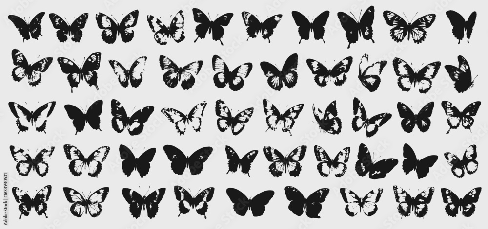 Fototapeta premium Swt of Photocopy Butterfly Illustration Vector Design. Retro Grainy Textured Insect.