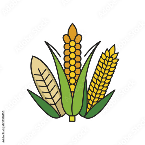 Corn and Wheat Ears — Agricultural Grain Emblem Vector