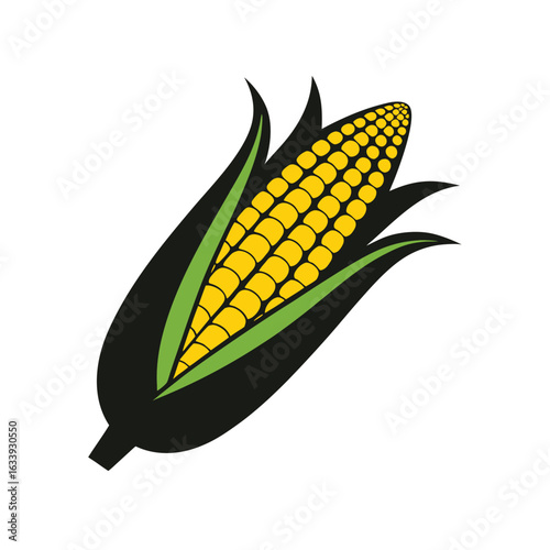 Corn on the Cob in Husk — Stylized Vector Illustration