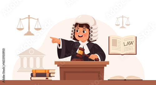 Young Judge Rendering Judgement Illustration Ideal For Legal Education Purposes