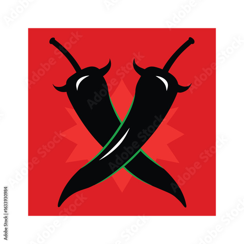 Crossed Chili Peppers — Bold Red Spicy Vector Illustration

