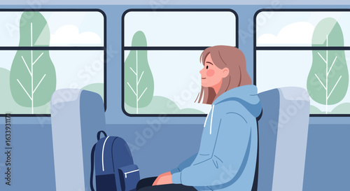 Young Woman Enjoys Scenic Views From A Train Journey In Relaxation