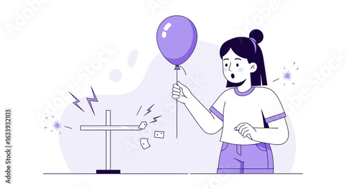 Young Woman Shocked While Watching a Marble Machine With Balloon