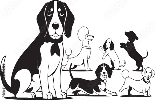 A cute vector illustration of a cartoon puppy, a friend to a beagle and a cat, a faithful domestic animal
