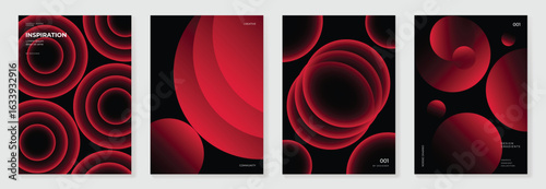 Modern gradient poster on dark background vector set. Cover template with red bubble different. Modern Design for wall art, flyers, brochures, covers and web banners. 