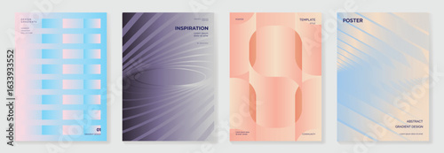 Modern gradient poster background vector set. Cover template with vibrant perspective geometric shapes different. Modern Design for wall art, flyers, brochures, covers and web banners. 
