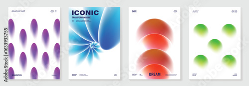 Modern gradient poster on white background vector set. Cover template with vibrant perspective geometric shapes different. Modern Design for wall art, flyers, brochures, covers and web banners. 