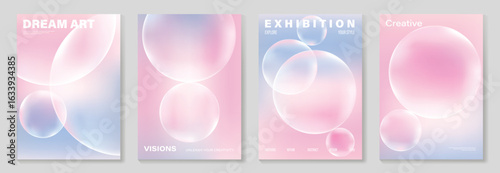 Modern gradient poster background vector set. Cover template with pink and blue bubble different. Modern Design for wall art, flyers, brochures, covers and web banners. 