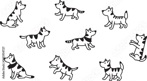 Cartoon collection of cute farm animals, vector pet dog and cat silhouettes