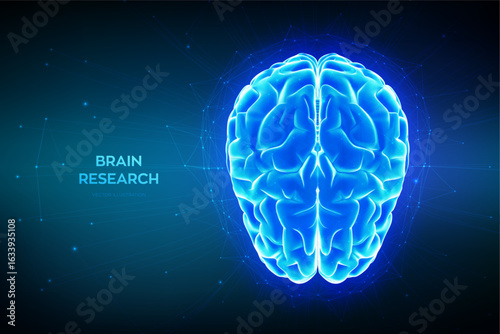 Brain. Digital brain. Human brain research medical science technology concept. Human mind. AI. Artificial intelligence. Neural network. Education. Brainstorming, idea generation. Vector illustration.