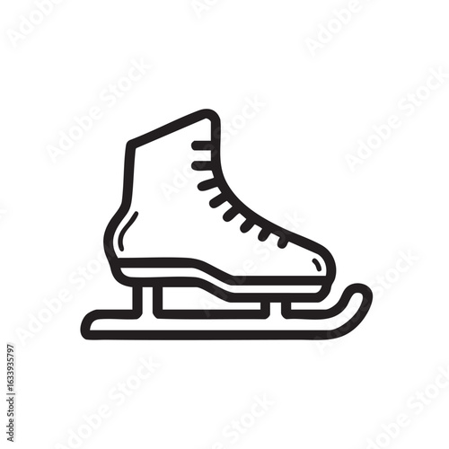A line drawing of a single ice skate.