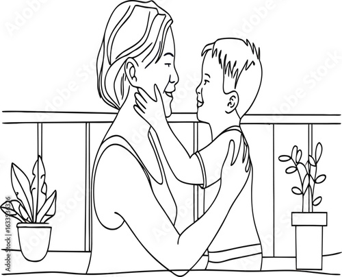 mother and son sharing a loving embrace vector illustrator