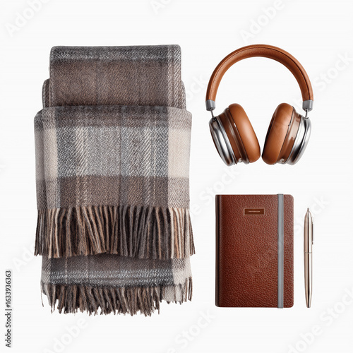 Cozy Autumn Essentials Plaid Blanket, Leather