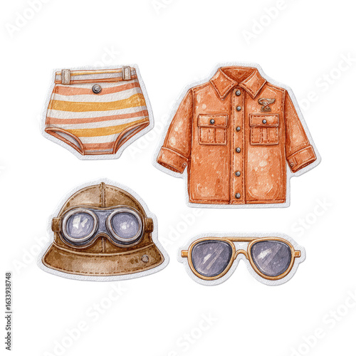 Watercolor Illustration of Vintage Travel Outfit